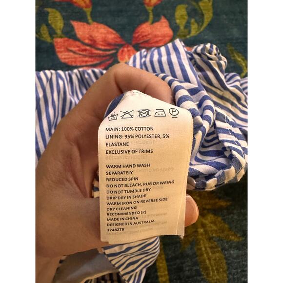 Bardot White and Blue Striped Off The Shoulder Shirt Size 6 / Small - Picture 7 of 7